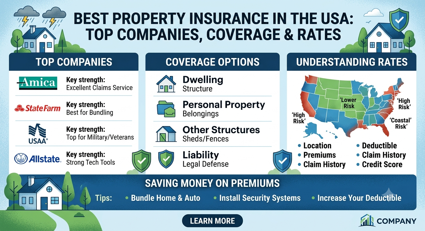 Best Property Insurance in the USA: Top Companies, Coverage & Rates - Comprehensive Infographic